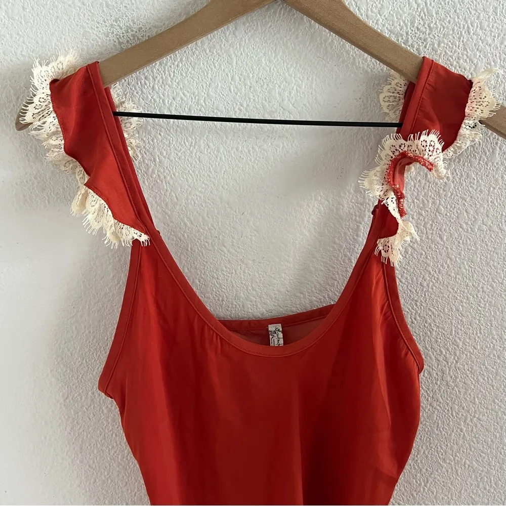 Free People Intimately Lace Strap Silky Polyester Orange Cream XS - Image 5