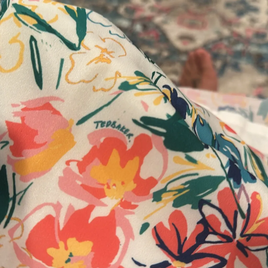 Ted Baker Sketchy Silk Magnolia Floral Sleeveless Blouse Round Neck Top Pink Size 6 - Image 6