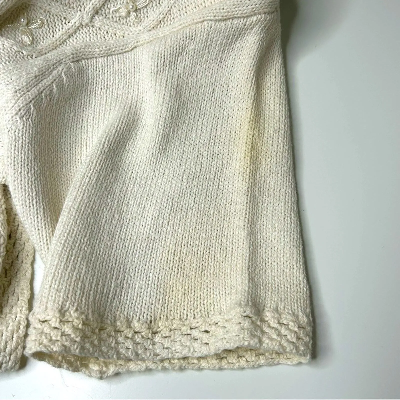 Vintage Margules Cream Floral Beaded Knit Cardigan‎ Top Short Sleeve Medium White - Image 8