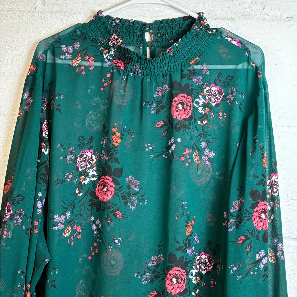 Torrid Plus Size Floral Spring Easter Green Casual Twee Long Sleeve Blouse Sz 5X - Image 2