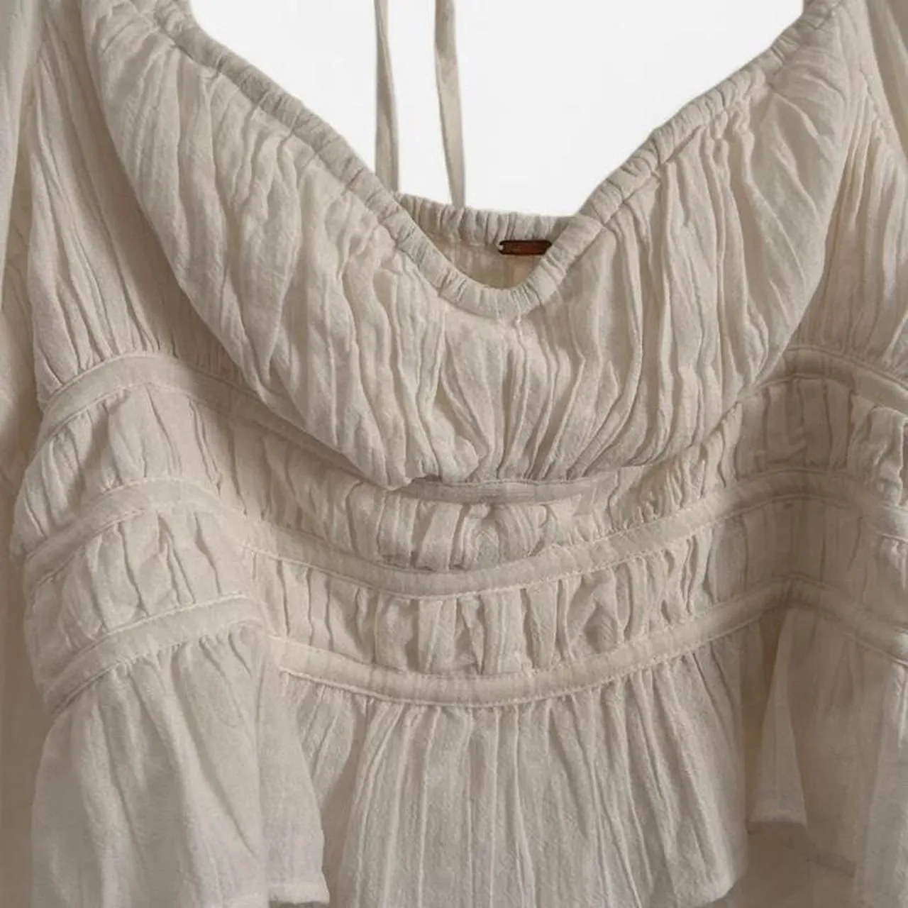 Free People Chloe Shirred Peasant Blouse Romantic Cottagecore Puff Sleeve Top M - Image 6