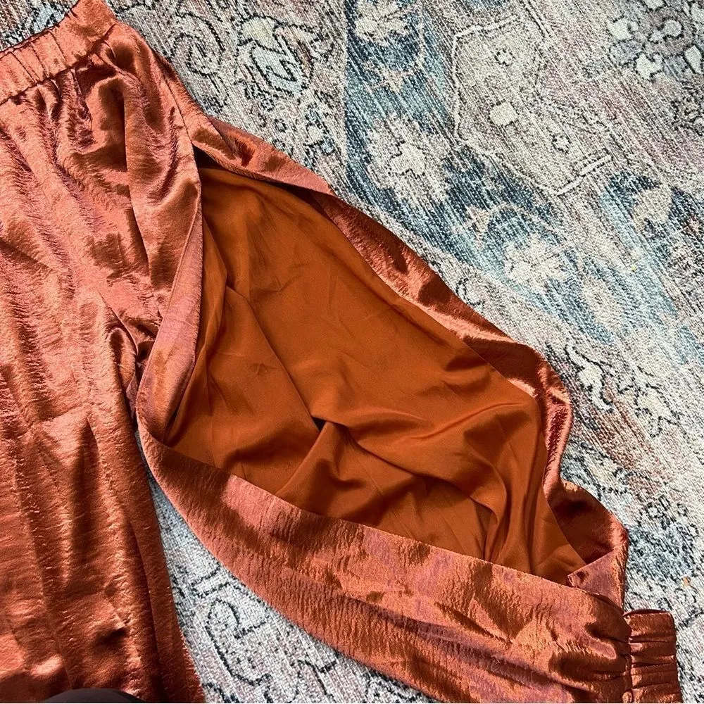 Lovers & Friends Tristan Jogger Satin Side Slit Pants Rust Terracotta Brown NWT - Image 12