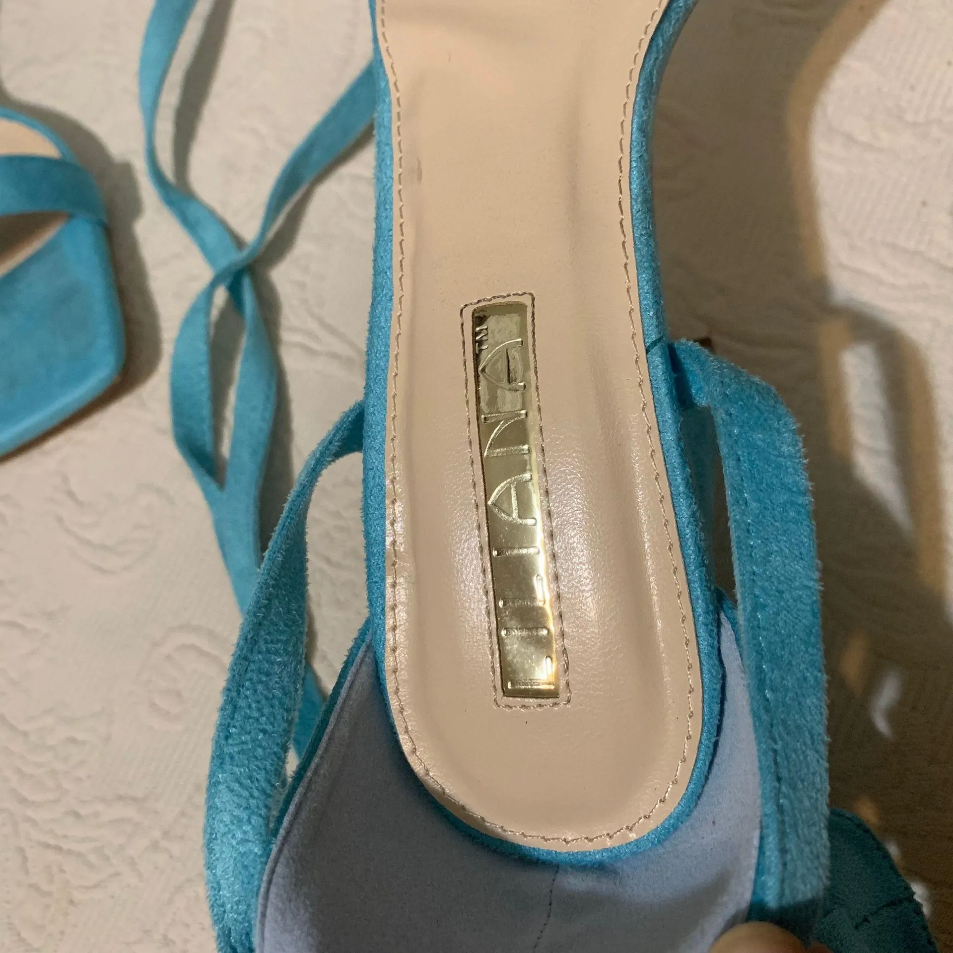 Liliana Blue Suede The Novax Strappy Lace Up Wrap Tie Open Toed High Block Heels - Image 3