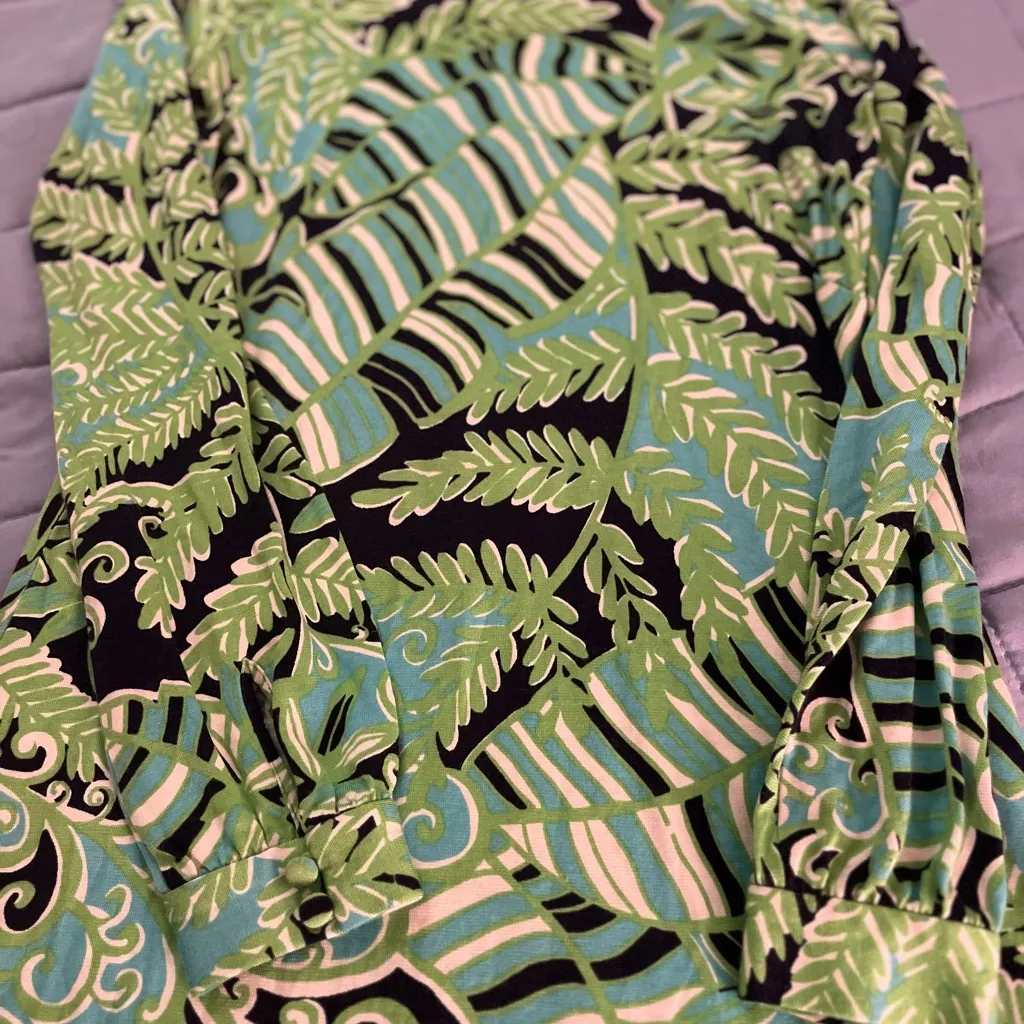 Lilly Pulitzer Vibrant Green and Black Leaf Dress Womens XS - Image 2