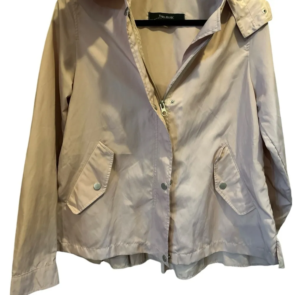 Zara Basic Women's Pink Hooded Windbreaker Jacket Size S - Image 7