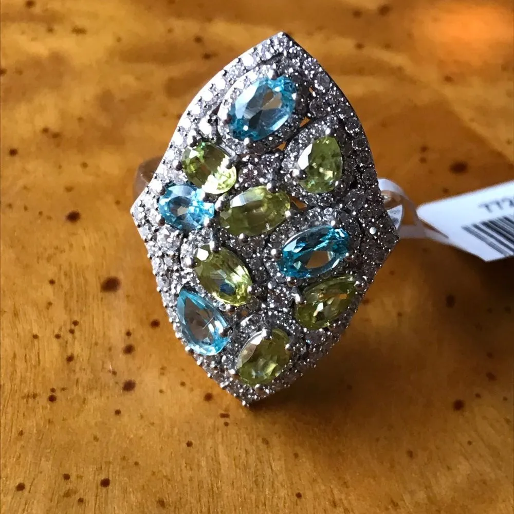 Natural Sava Sphene Apatite Sterling Silver Cocktail Ring Size 6 Blue - Image 9