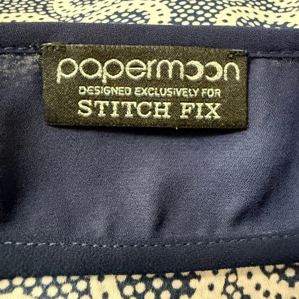 Papermoon Stitch Fix Navy White Geometric Print Sleeveless Blouse Women’s Large - Image 7