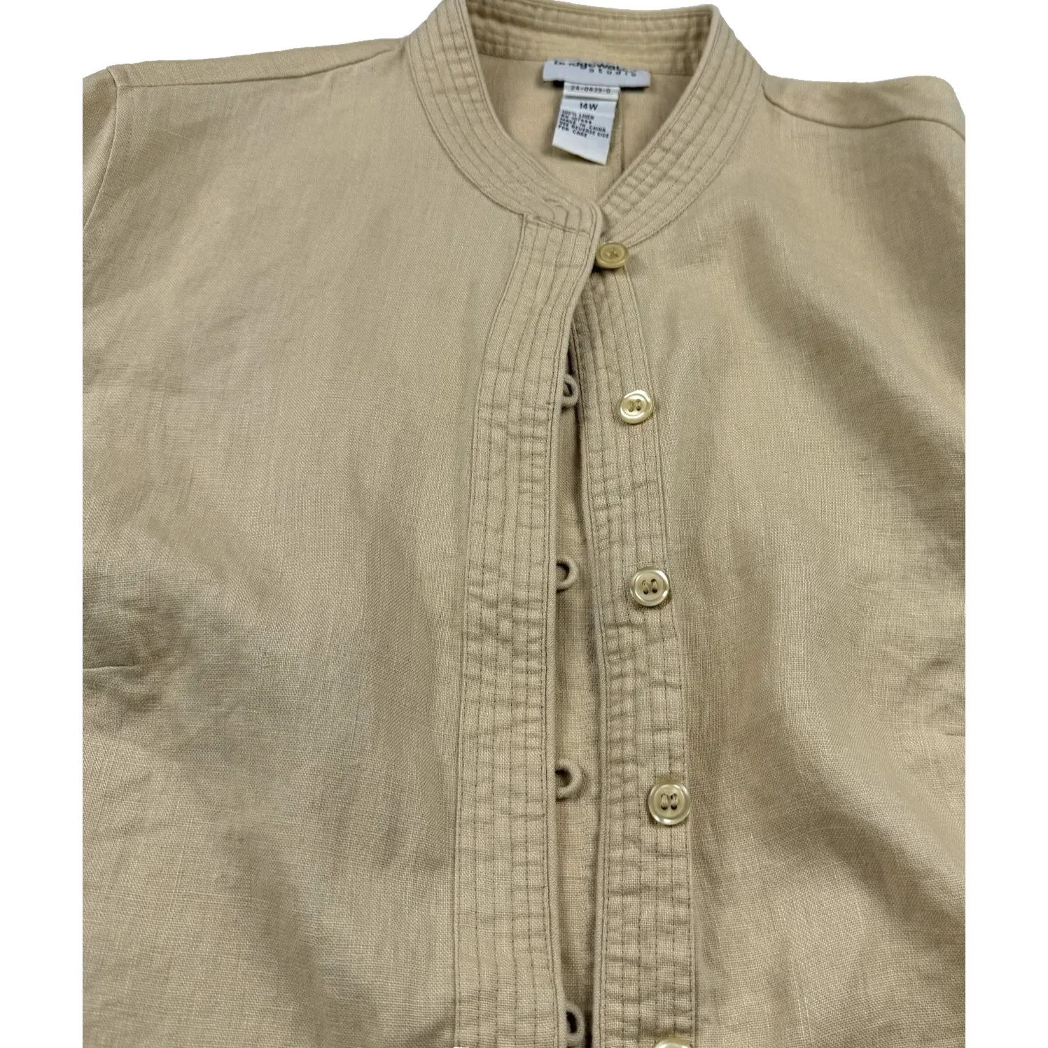 Bridgewater Studio 100% Linen Shirt Blade Collar Lagenlook Women Plus Size‎ 14W Blue - Image 4