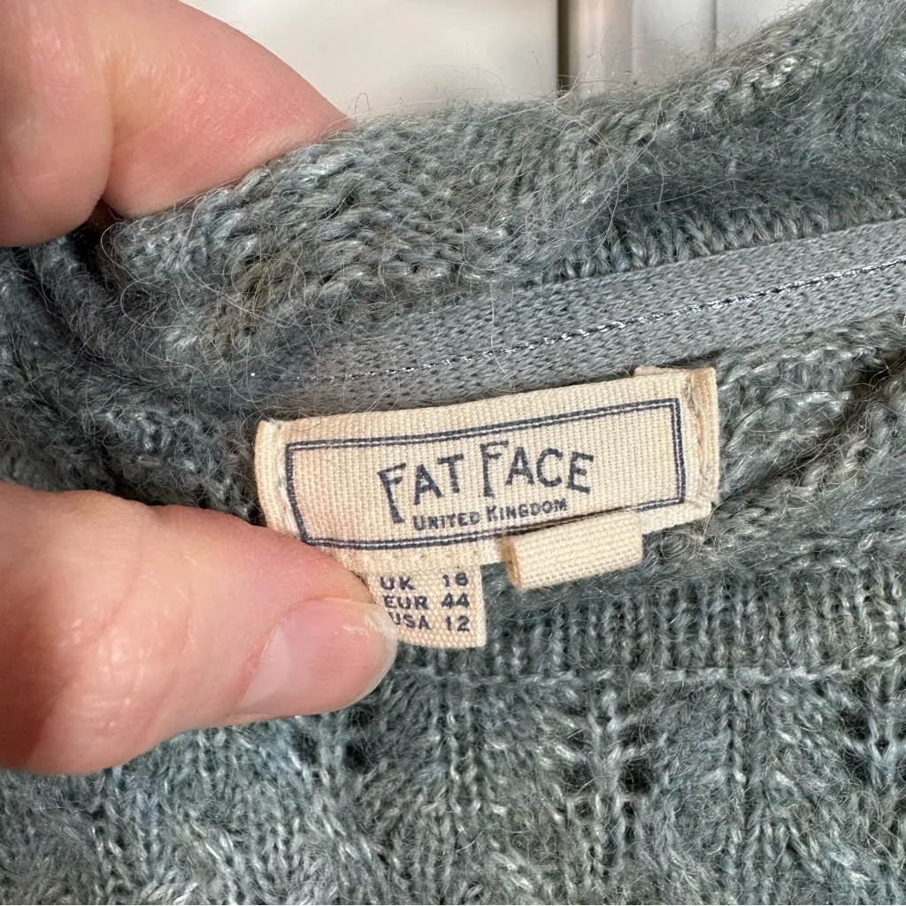 Fat Face Knit Sweater Jumper Alpaca Blend Open Weave Crew Neck Dainty Gray Size 12 - Image 2