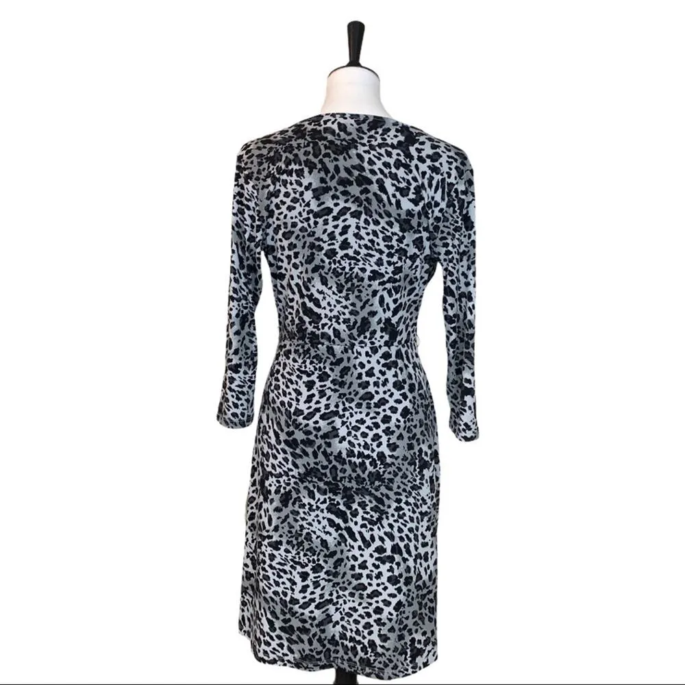 Ellen Tracy Women's Faux Wrap Dress Jersey Black Snow Leopard Size Medium M - Image 4
