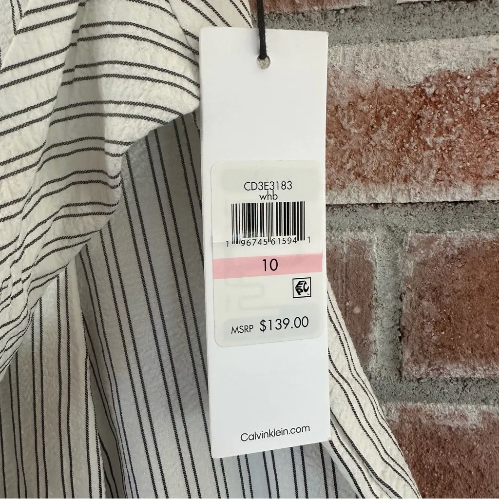 Calvin Klein Wide Leg Jumpsuit NEW Women’s 10 White Black Striped Belted - Image 4