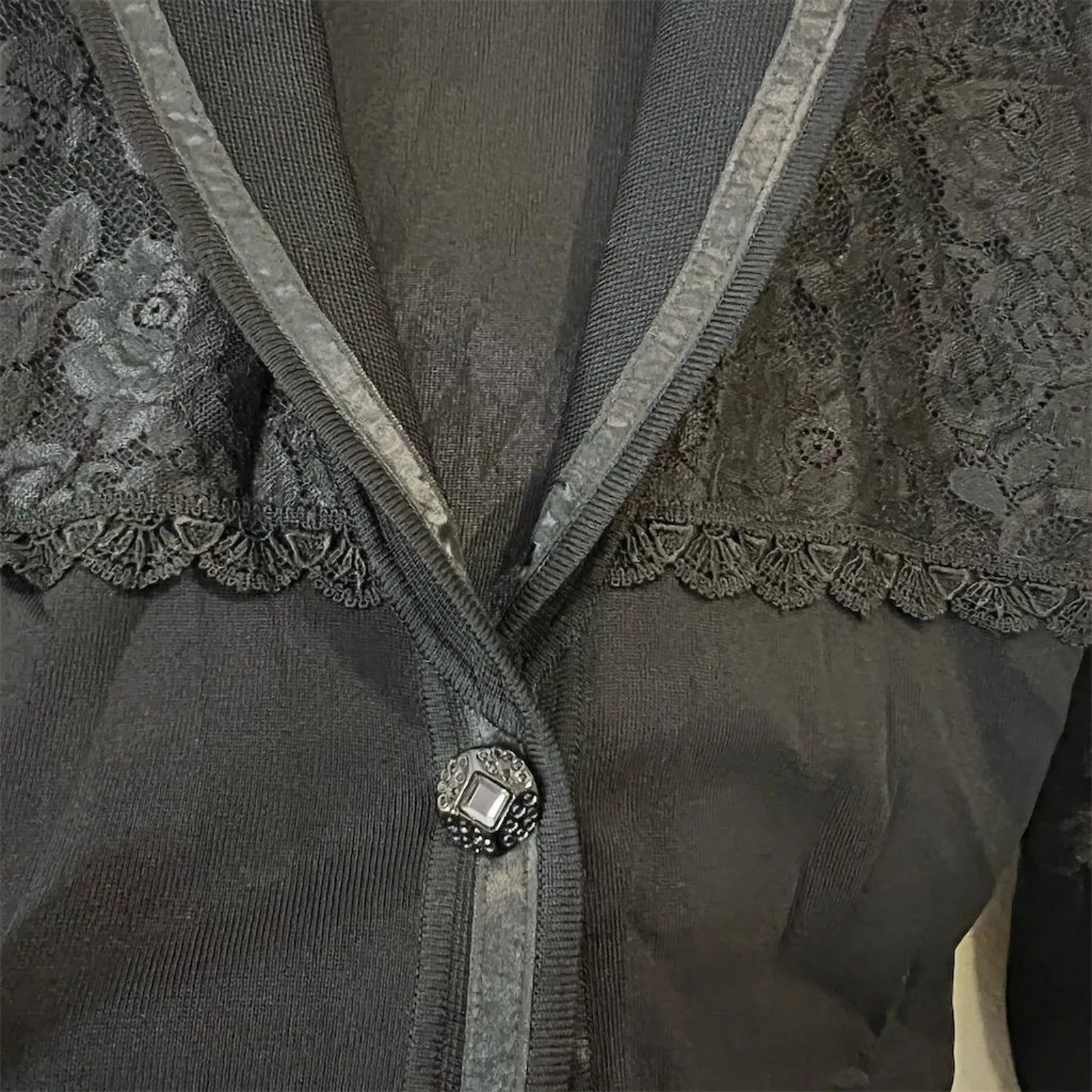 Misook Women's Black Lace Jacket Cardigan Sweater Size S Long Sleeve Romantic - Image 5