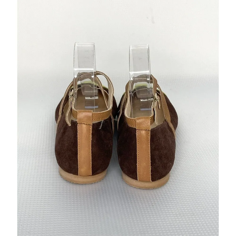 Seychelles Women's 7M Green Brown Just The Beginning Suede Cap Toe Shoes Flats - Image 4