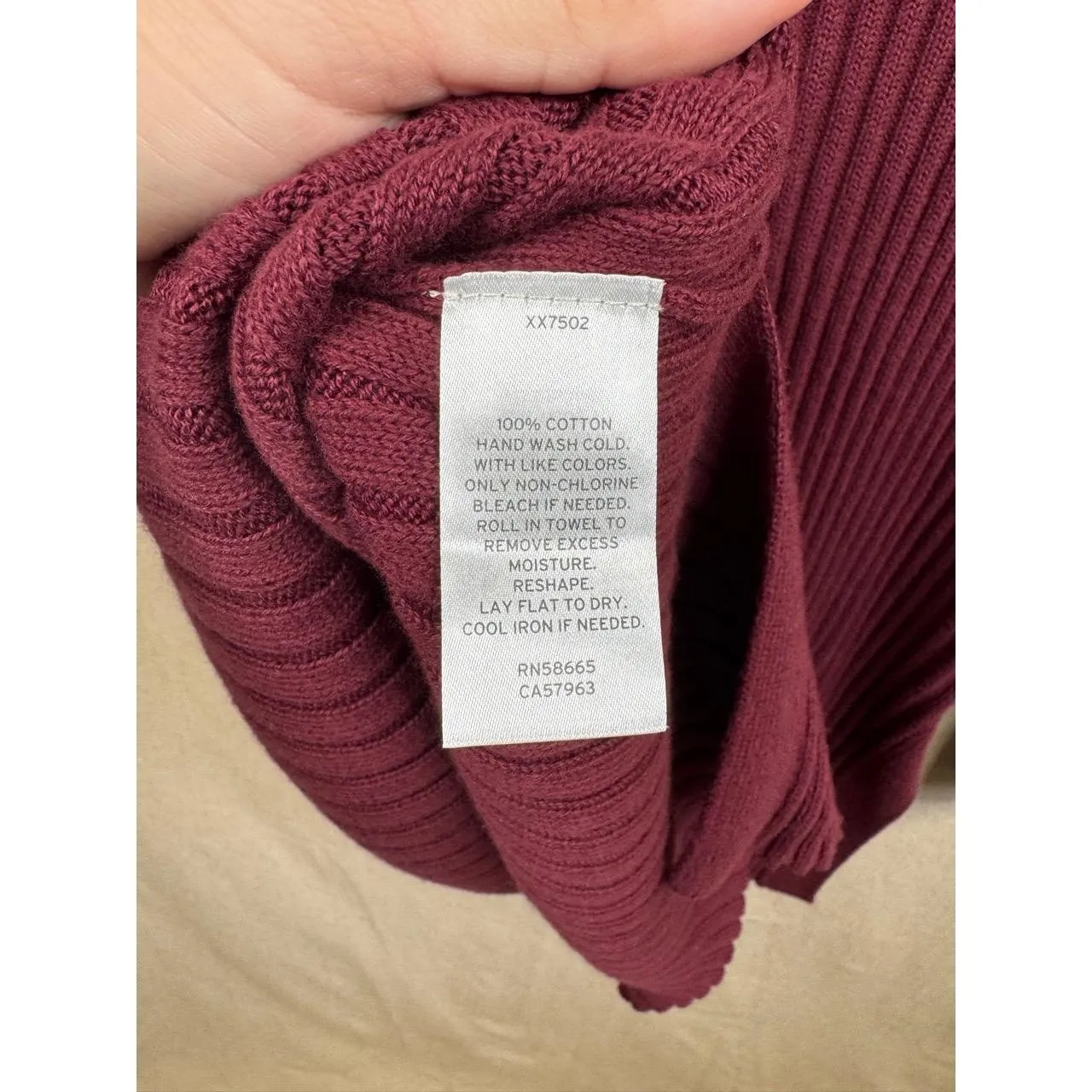 Open Edit Size S Ribbed Knit V-Neck Long Sleeve Top Burgundy Asymmetrical Neck - Image 8