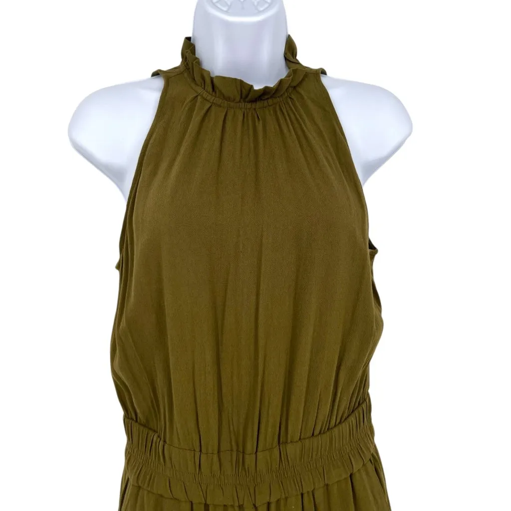 Chelsea28 Olive Green Sleeveless Halter Neck Jumpsuit Wide Legs Size Small - Image 3