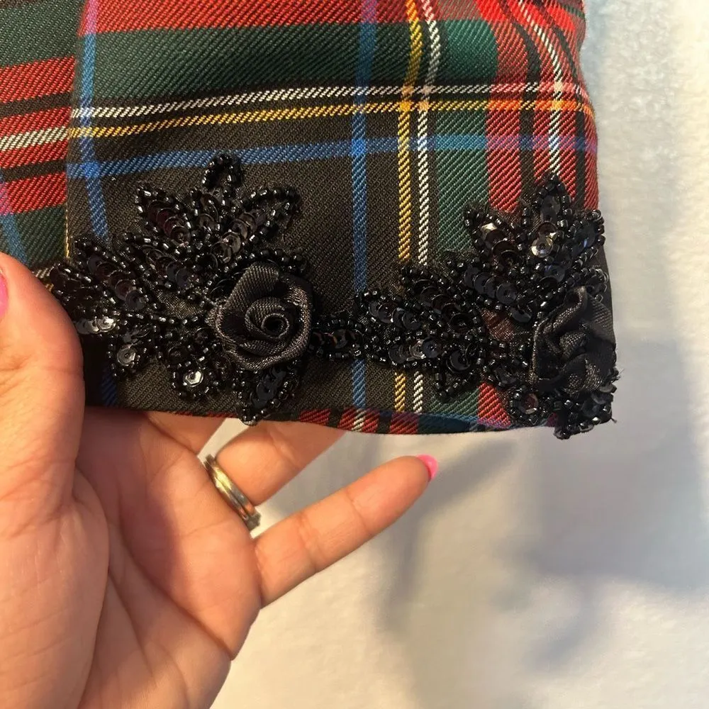 The J. Peterman Company Tartan Plaid embellished Blazer Women's Size 12 Red - Image 6