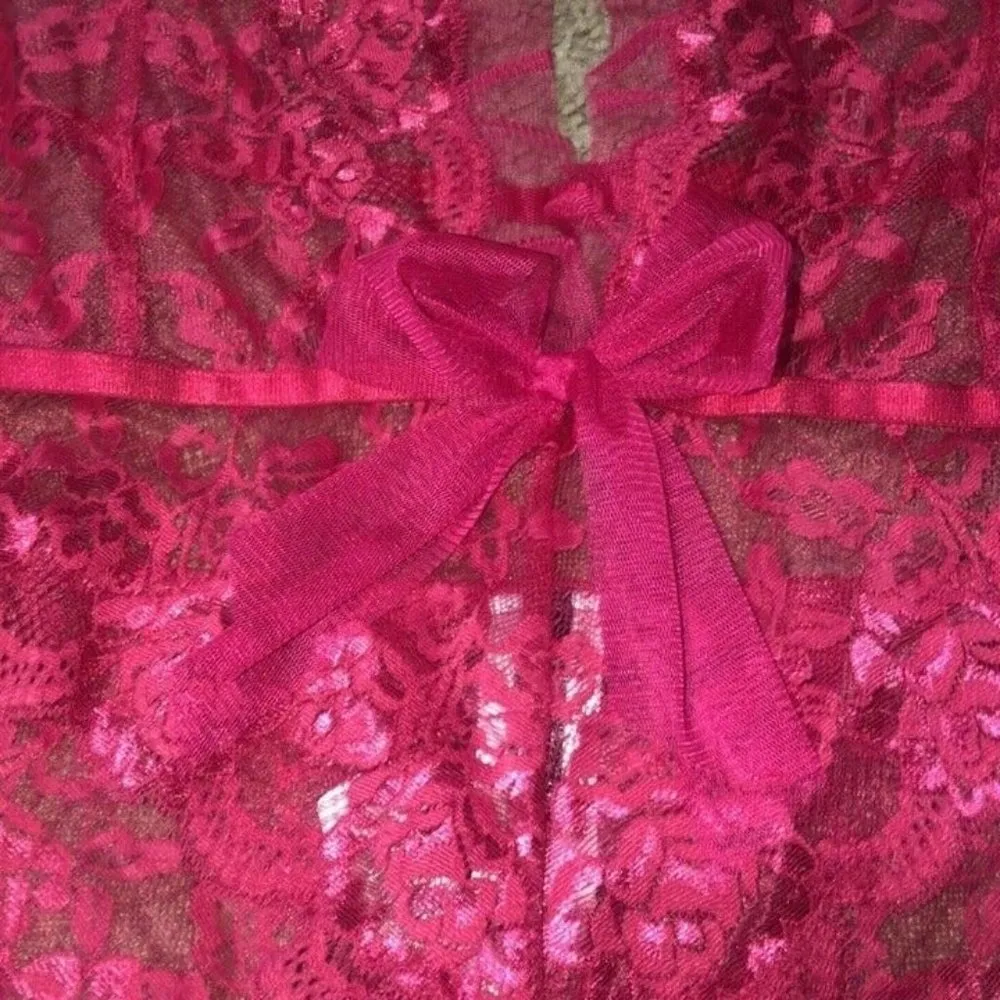 Adore Me Sierra Mesh Ruffle & Bow Floral Lace Sheer Teddy Raspberry Wine Red 3XL - Image 3