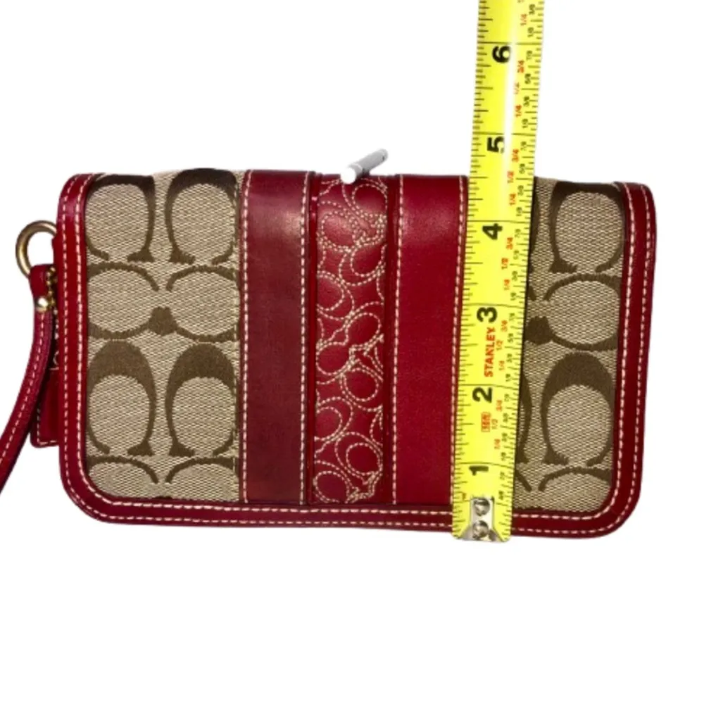Vintage COACH Hampton Red Leather & Canvas Signature C Wristlet Clutch w Hangtag - Image 6