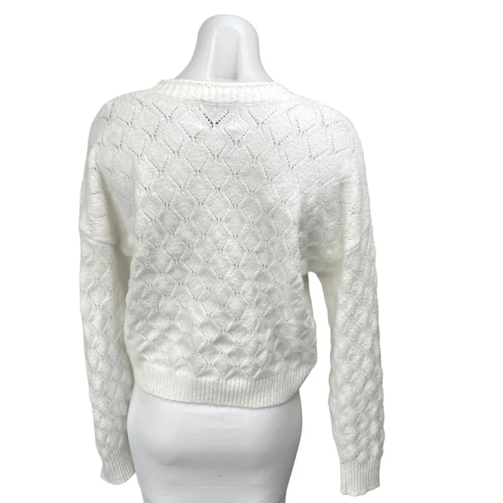 Pink Rose White Argyle Knit Long Sleeve Button Down Cardigan Sweater Top Size L - Image 2