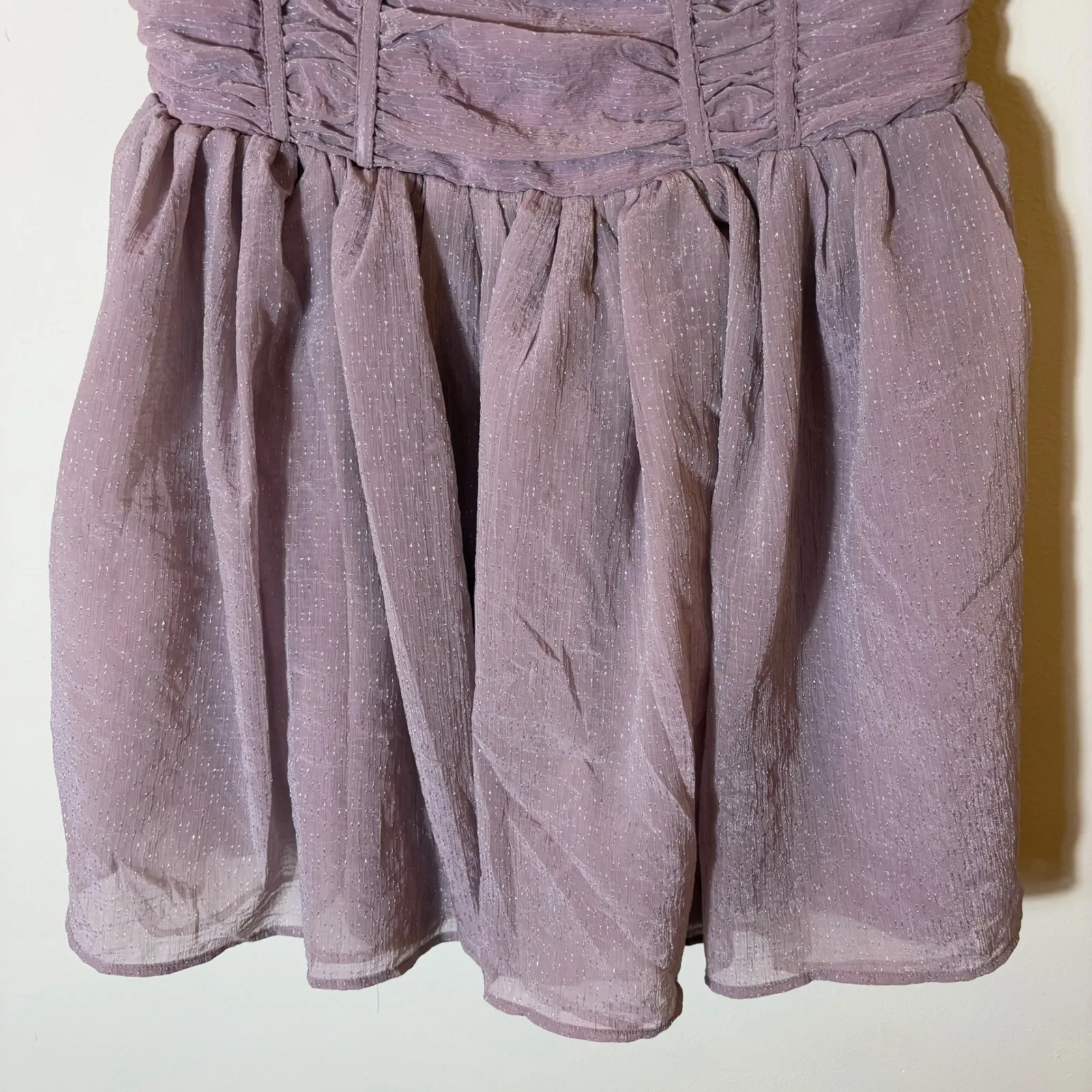Altar'd State Purple Mini Dress Sparkle‎ Strapless Ruched Party Size Large - Image 3