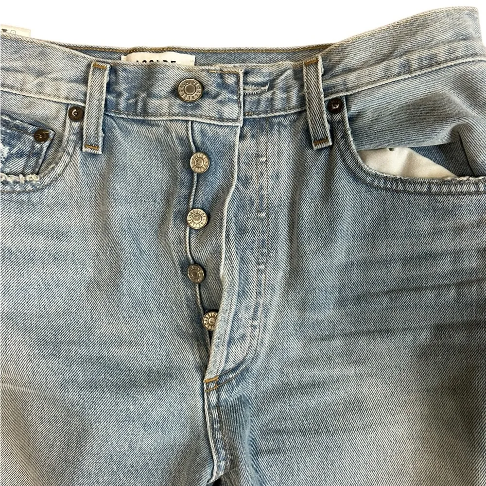 AGOLDE Riley High Rise Straight Crop Jean Light Wash Distressed knees Size 29 - Image 5