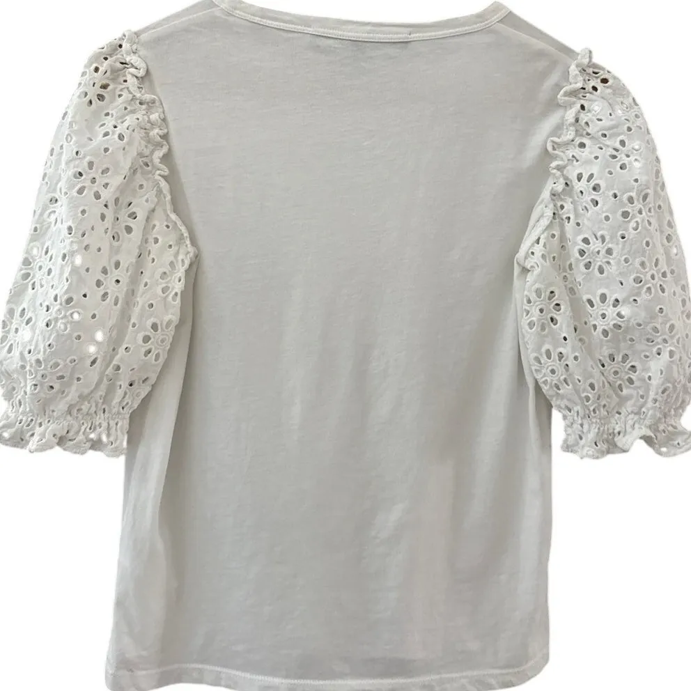 Veronica Beard Coralee Eyelet Puffed Sleeve Top Bright White Size XS - Image 4