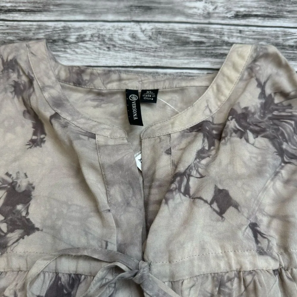 Versona Women's Tie Dye 3/4 Sleeve Blouse XL Extra Large Beige Tan Light Brown - Image 3