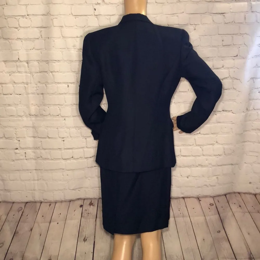 Morgan Taylor Petites Navy Blue Skirt Suit Y2K 8P - Image 5