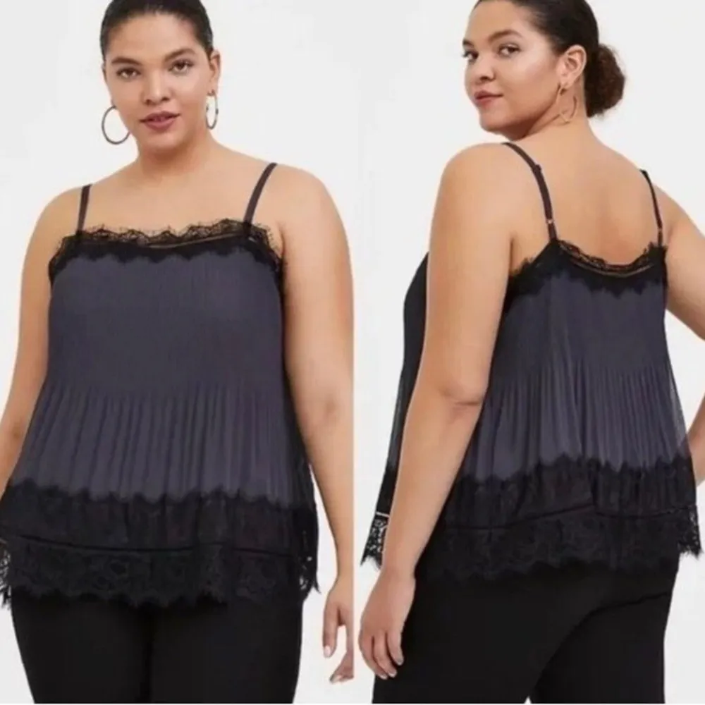 Torrid Dark Slate Grey Chiffon & Black Lace Pleated Cami - Image 9