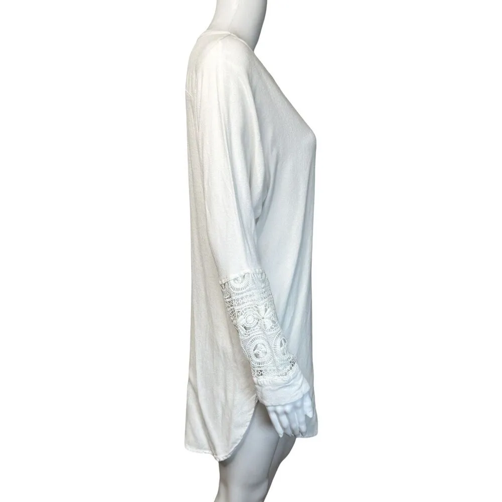 Jealous Tomato Dress Women Medium White Shirt Sheer Lace Popover Neutral Minimal - Image 2