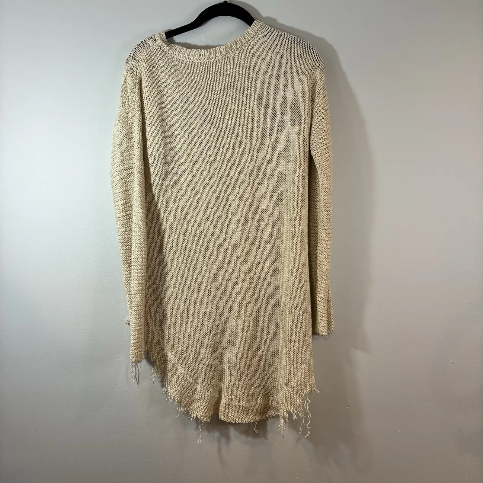Altar'd Altered State Beige Cable‎ Knit Tunic Sweater Raw Hem Women S Boho Chic - Image 2