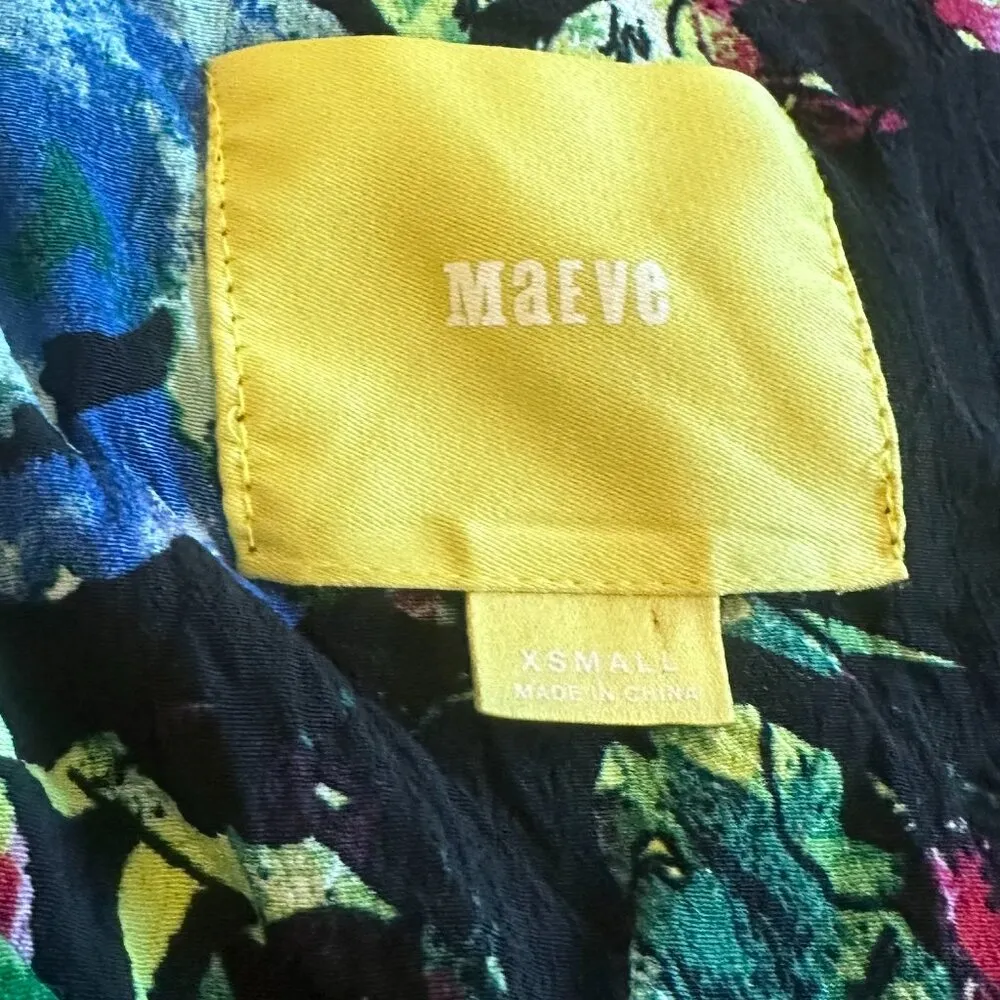 Maeve Anthropologie Black Floral Print Shift Dress 3/4 Sleeves Size X-Small - Image 9