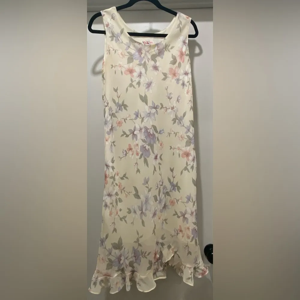 VTG 90s R&K Originals Cream & Pastel Spring Floral Midi Maxi Sleeveless Dress - Image 7