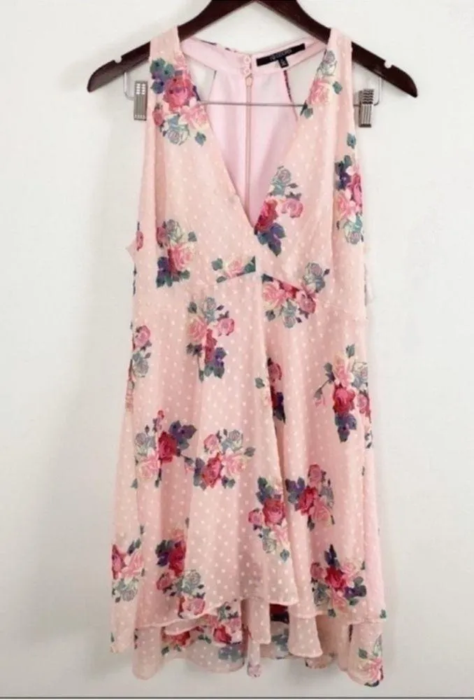 19 Cooper Pink Floral Sleeveless V-Neck Mini Dress Size Large NEW Textured Dot - Image 3