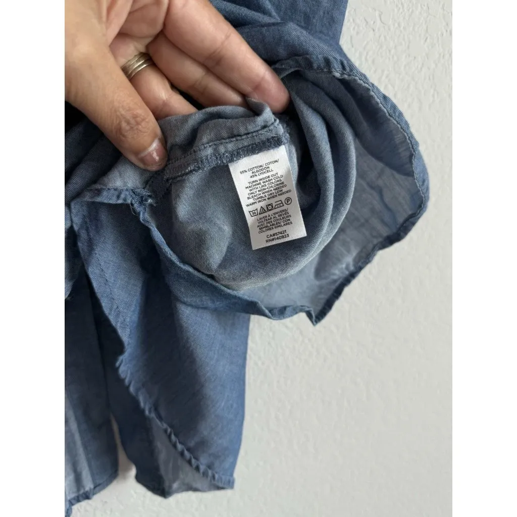 LOFT Chambray Denim Top Women’s M Ruffle Sleeves‎ Button Down Sleeveless Blouse - Image 9