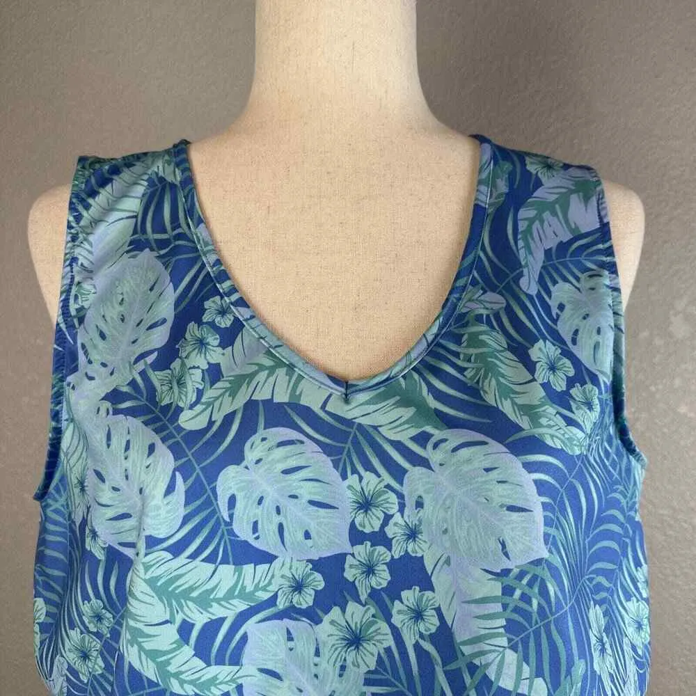 Cabana Life Aqua Tropical Floral Cinch Dress L Large Sleeveless V - Image 2