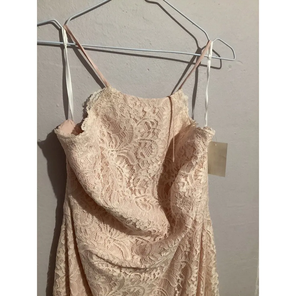 Dessy Group Halter Criss Cross Open Back Lace Trumpet Gown Blush Size 18 - Image 7