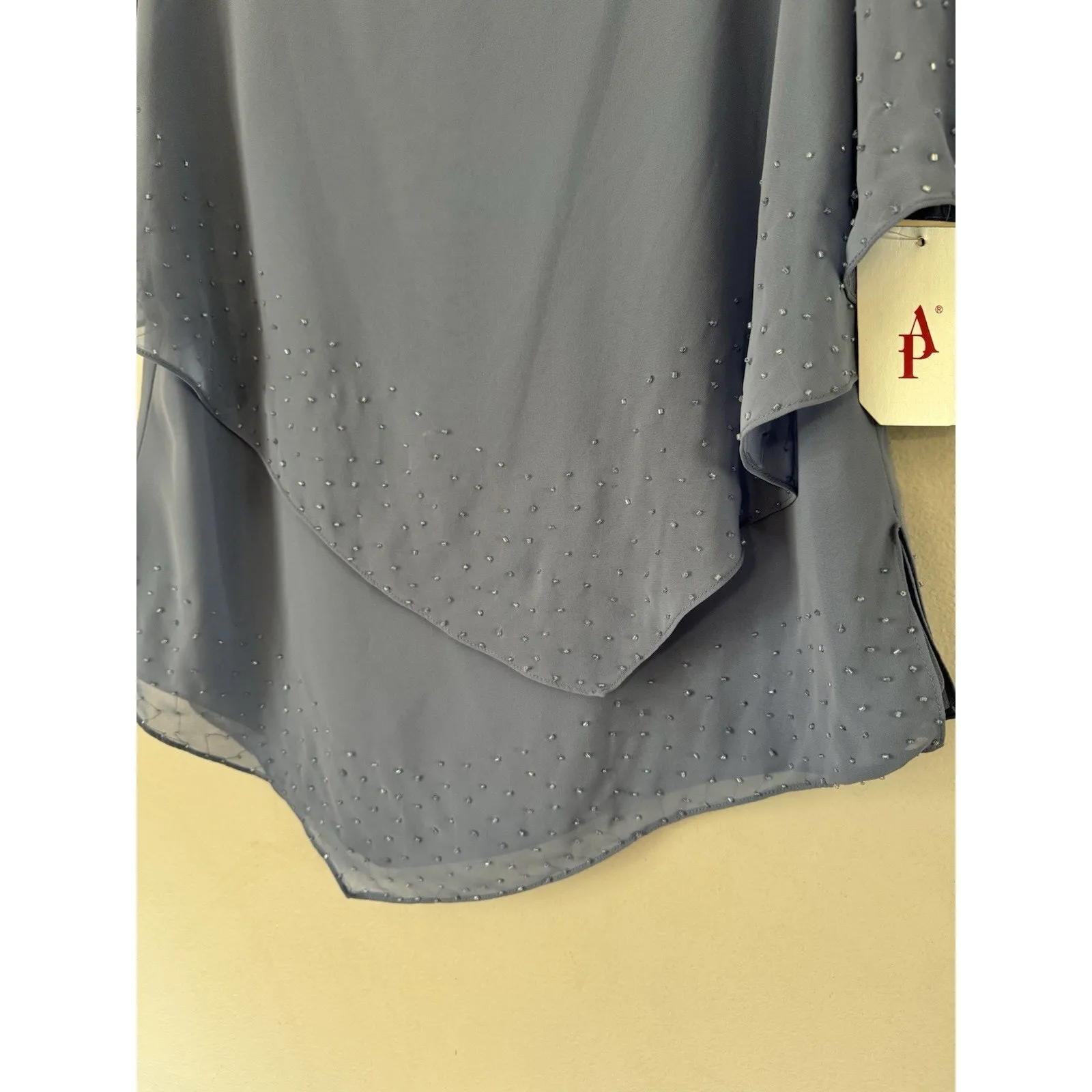 NWT Adrianna Papell Blue Beaded Tiered Formal Chiffon Blouse Women’s Size 12 - Image 5