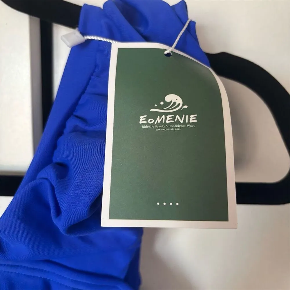 Eomenie Women's Blue One Piece Ruffle Shoulder Swimsuit Size M Blue Size M - Image 5