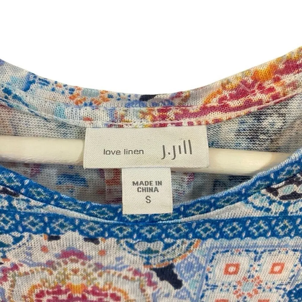 Love Linen Pure J. Jill 100% Linen tank top geometric size small Blue - Image 2