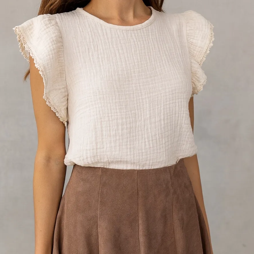 Hem & Thread Ivory Ruffle Sleeve Gauze Top Large NWOT Cotton Boho Cottagecore - Image 2