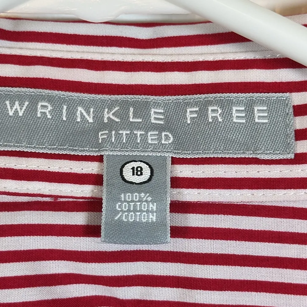 Foxcroft Red White Stripe Wrinkle Free Fitted Button Down Shirt Size 18 EUC - Image 5