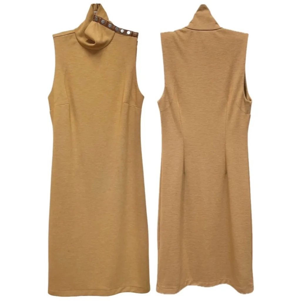 Ralph Lauren Sport Sleeveless Stretch Leather Snap Mock Neck Midi Dress Small - Image 10