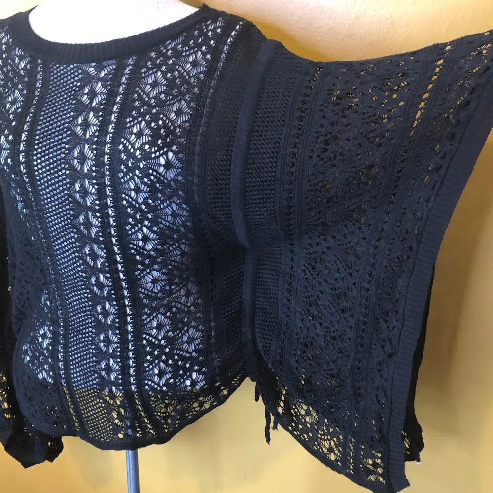 Apostrophe Black Crochet Sweater Pullover, S/M - Image 3