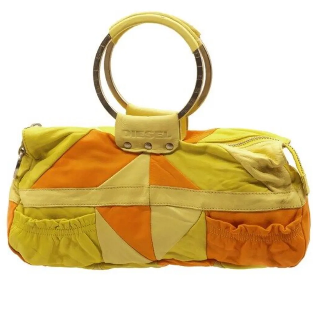 Diesel spare parts Vintage Leather patchwork Yellow and Orange 70’s bag - Image 1