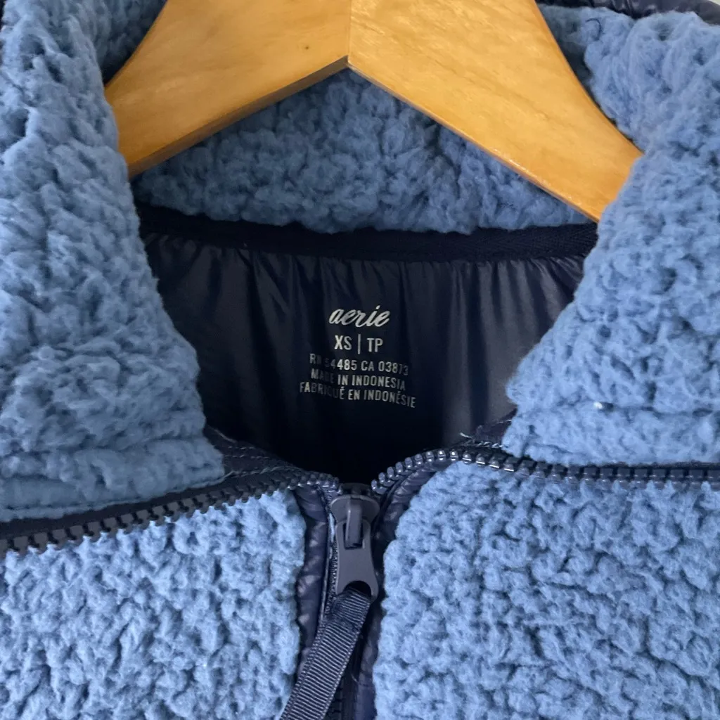 Aerie Quarter Zip Sherpa Pullover Sweater Size XS Blue - Image 2