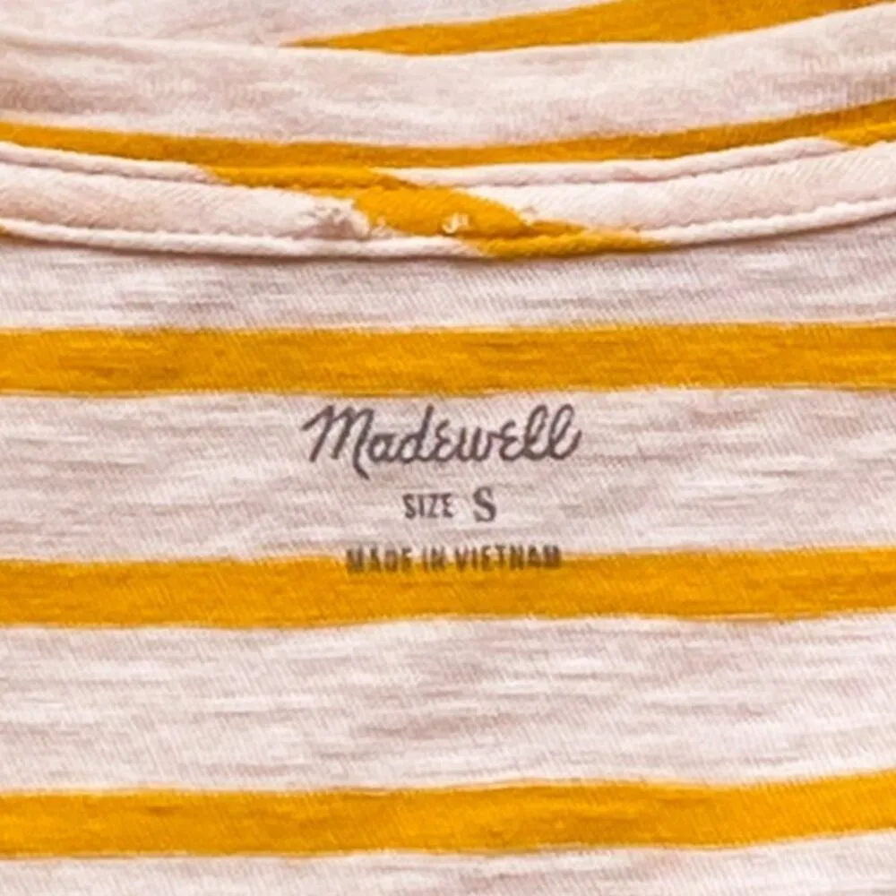 MADEWELL Yellow & White Stripe Cotton Whisper Pocket Tank Top ~ Women's SMALL - Image 6