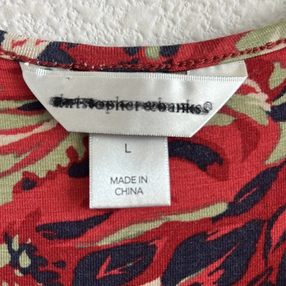 Christopher & Banks Floral Soft Stretchy Dress Smocked Sides Aloha Paradise L - Image 3