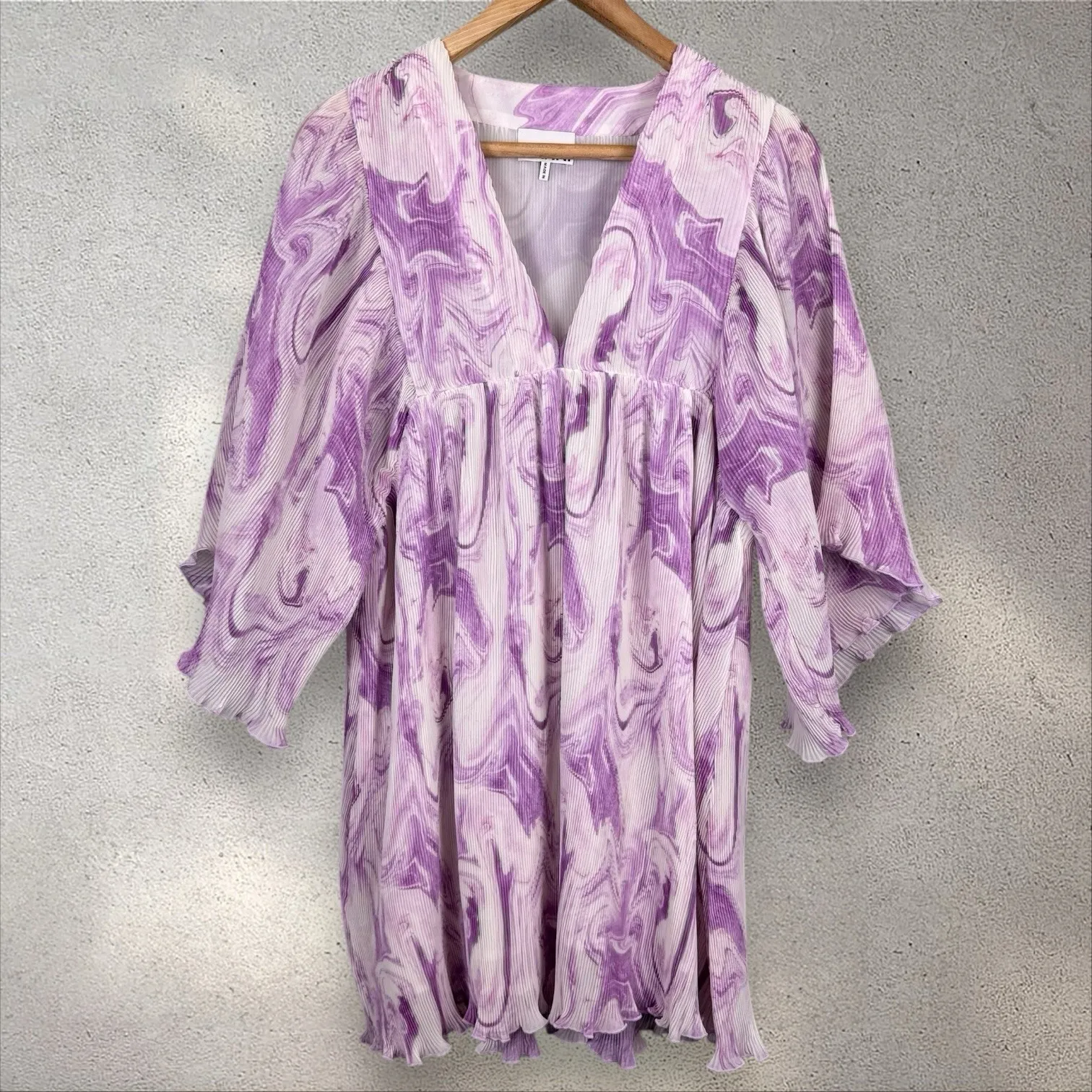 GANNI Orchid Bloom Pleated Georgette Mini Dress Sz S/M - Image 5