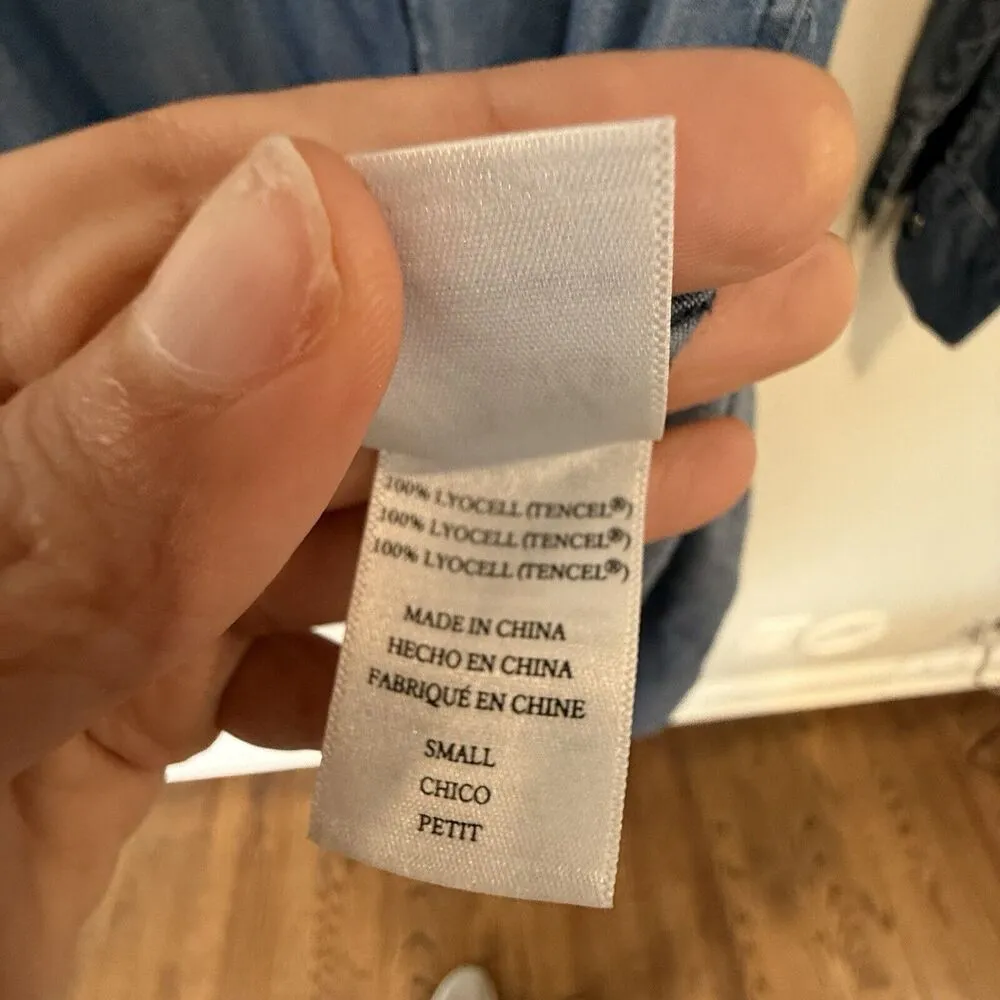 Rails Dark Wash Chambrah Denim Pullover Collared Shirt Midi Dress Sz Small 1650 - Image 9